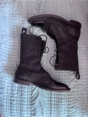 Inch2 Lace-Up Black Textured Mid-Calf Boots